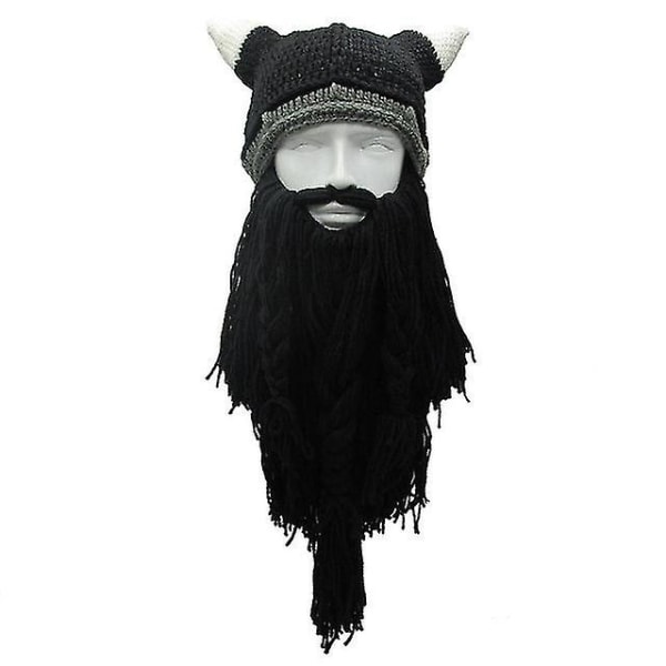 Barbarian Vagabond män Viking Skägg Beanie Horn Hat Handgjord Vinter Varm födelsedag Funny Gag Halloween Cap Julklappar Gray