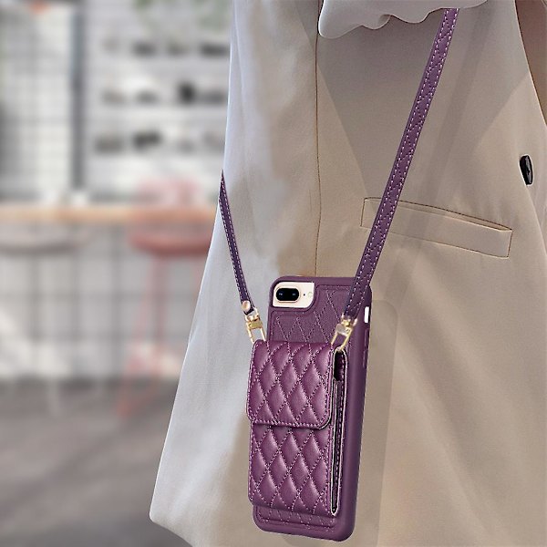 Bf22-stil för Iphone 6 Plus / 6s Plus / 7 Plus / 8 Plus Kickstand Läder+tpu- case Korthållare Cover Dark Purple