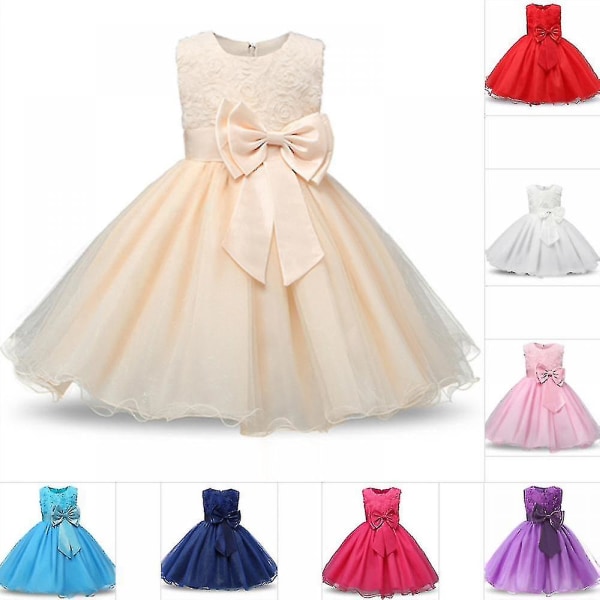 Blomsterflicka Bowknot Tutu Klänning För Barn Baby Prinsessa Bröllop Brudtärna Födelsedagsfest Pageant Dopklänningar 130cm Lila