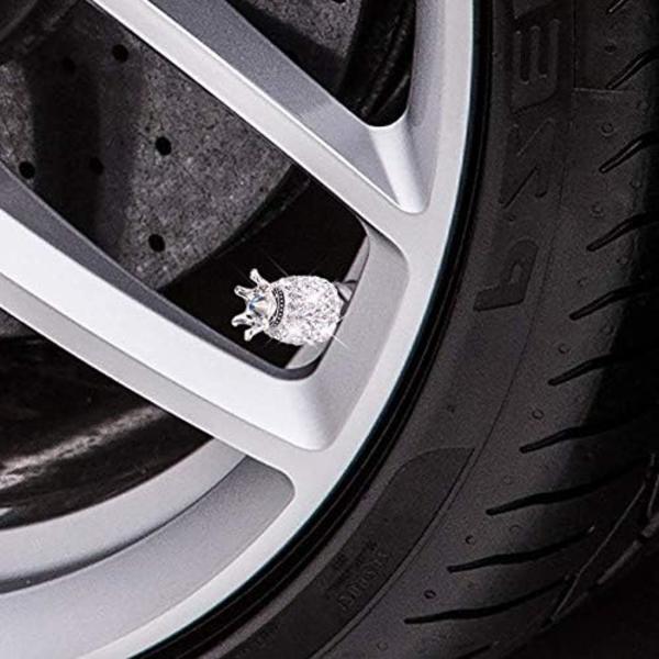 Ventilkapslar, 4-pack handgjorda svarta kristaller Rhinestone Universal bildäck Ventillock Krom,Attraktiva Dammtäta Bling Biltillbehör - White