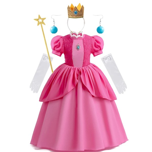 Ny babyflicka drottning persika prinsessa klänning barn cosplay kostym barn födelsedag karneval fest outfit scenframträdande kläder Dress A Sets01 7-8T (140)