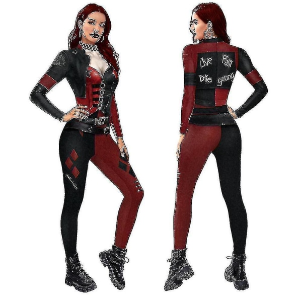 Dam Harley Quinn Kostym Klassisk Harley Quinn Halloween Cosplay Costume Jumpsuit S