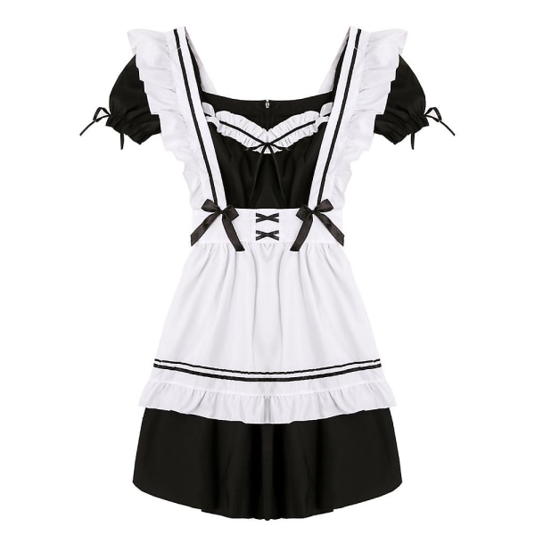 Kvinnor Cosplay Kostym Outfit Set Maid Förkläde Kläder Set M