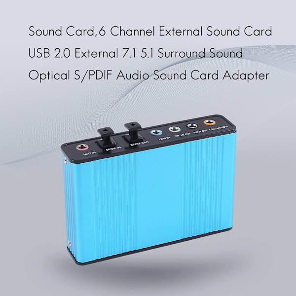 Ljudkort, 6-kanals externt ljudkort USB 2.0 Externt 7.1 5.1 Surround Sound Optisk S/pdif Audio Ljudkort Adapter Blue none