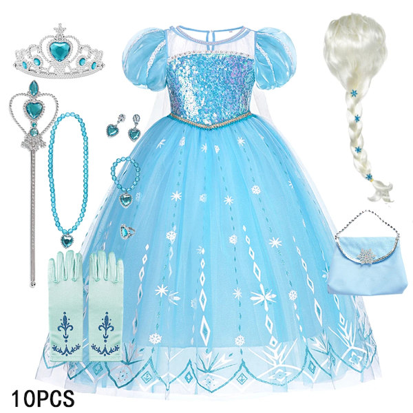 Disney Frozen Elsa Klänning för Flickor Snödrottning Anna Klänning Lyxklänningar Karneval Halloween Flickor Cosplay Kostym Frozen Kostym F Elsa Dress 3-4Y (110)