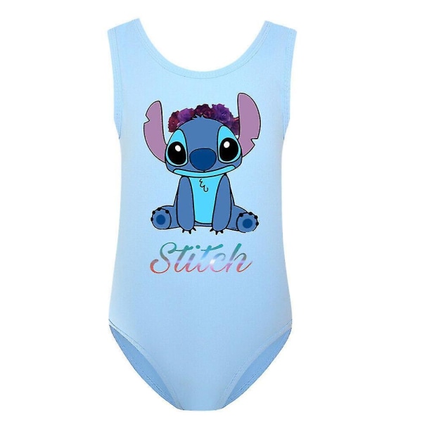 Flickor Barn Stitch Print Badkläder Ett stycke Tecknad Monokini Bikini Baddräkt Simdräkt 7-12 år Himmelblå 7-8Y