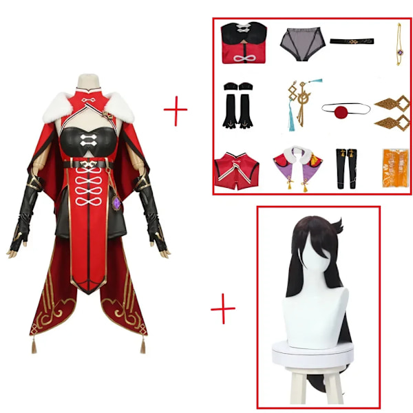 Genshin Impact Beidou Cosplay Kostym Beidou Cosplay Kostym Kvinnor Svart Röd Kostym Halloween Klänning Kappa Full Set S custume wig