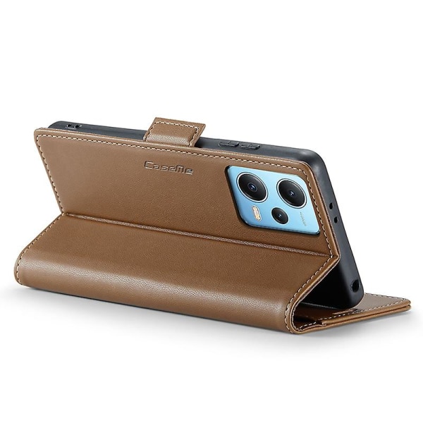 Caseme 023-serien för Xiaomi Redmi Note 12 5g (kina) / (indien) / (global) / Poco X5 5g Litchi Texture Rfid Blockerande case Läder Sta Brown