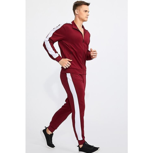 Träningsdräkt för män Athletic Full Zip Casual Sports Jogging Gym Sweatsuit Red XL