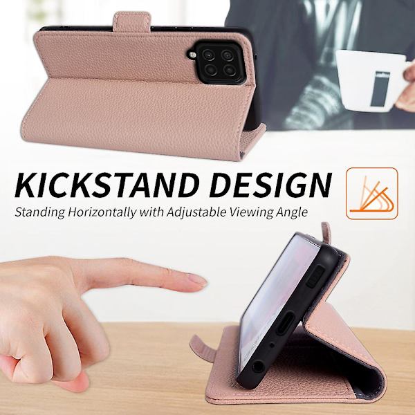 För Samsung Galaxy F22 Fallsäker äkta kohud läder cover Litchi Texture Plånbok Phone case Pink