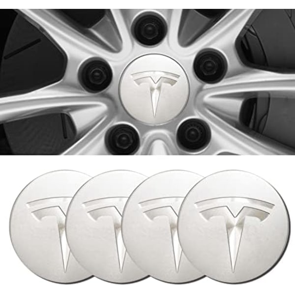 4st Hjul Center Caps Sticker för Ford ST, Svart Aluminium Hjul Center Hub Covers Sticker, 56mm/2.22&#39;&#39; fortesla-silver