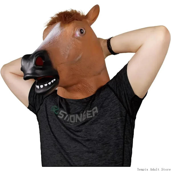 Djurmask i Latex, Häst Huvudmask för Vuxen, Brun Häst Huvud, Nyhet Halloween Kostym för Maskeradfest, Rolig Karneval Cosplay mouse