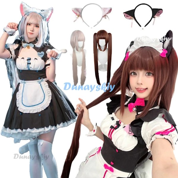 Vanilla Cosplay-dräkt i lager, piga-klänning, piga-outfit, NEKOPARA Chocola Vanilla OVA piga-uniform, katt Neko flicka kvinnor XL Chocola Costume