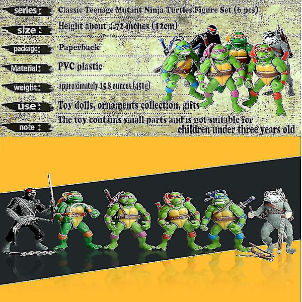 6st/påse Lovely 12cm Turtles Actions Figur Tecknad Tartaruga Ninja Leksaker För Barn Anime Figur Docka Födelsedagspresenter null none