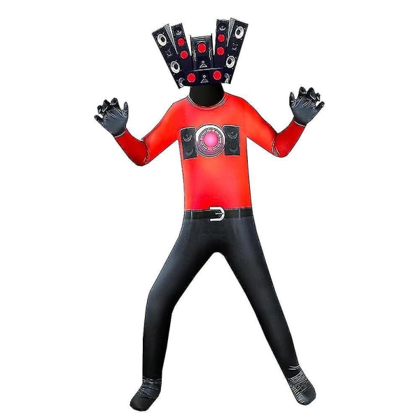 Skibidi Toalett Man Cosplay Kostym För Vuxna Barn Titan Audio Man Tv Man Jumpsuit Med Mask Halloween Carnival Kostym Audio Man 130 cm