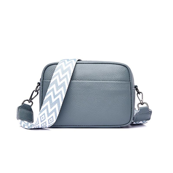 Crossbody-väska, liten axelväska i läder, dam med bred dragkedja och avtagbar axelrem blue