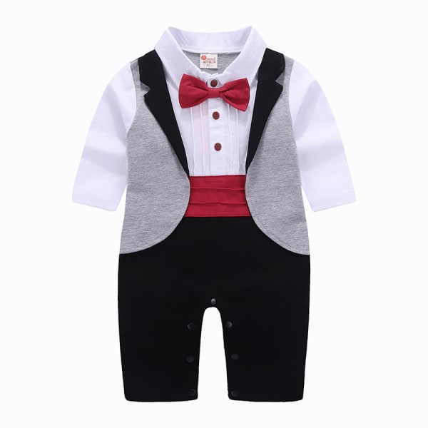 Brittisk gentleman barnkläder baby vår och höst jumpsuit red bow tie 95/12-18 months 0.2kg