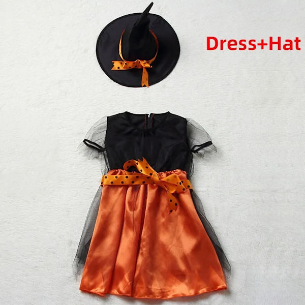 Barn Häxa Kostym Flickor Saga Trollkarl Klänning Barn Halloween Pumpa Kläder Baby Fladdermus Spindel Fest Cosplay Outfit 2-15T DV16A0 6-7 Years