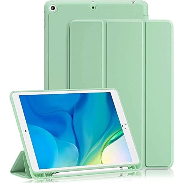 GHINL iPad 9:e/8:e/7:e generationens case (2021/2020/2019) iPad 10,2- case med pennhållare [Sömn/vakna] Smal mjuk TPU baksida Smart Magneti Matcha Green