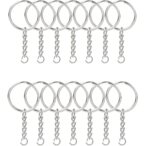 100st delad nyckelring med kedja 1 tum, delad nyckelring med kedja Silverfärgad metall delad nyckelringsdelar med öppen hoppring och kon