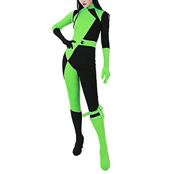Halloweengirls Kim Possible Shego Cosplay Kostym Bodysuit Jumpsuit Carnival Party 14-15 Years