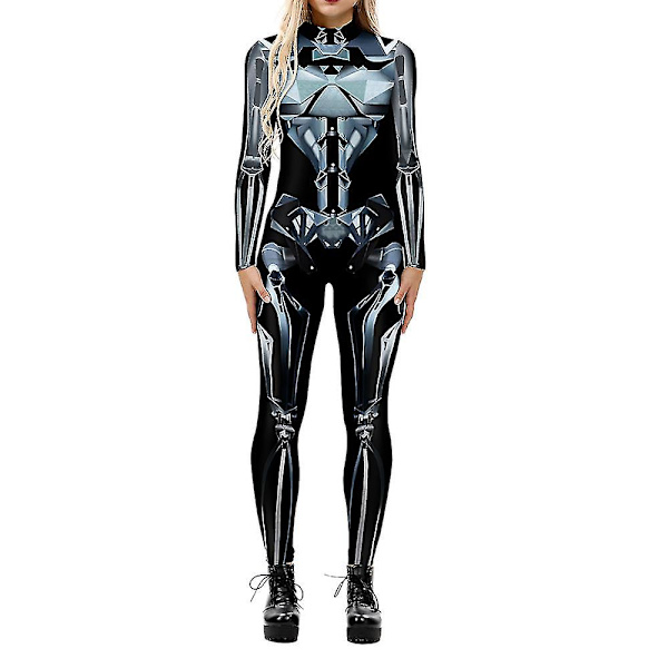 Halloween 3d Printed Cosplay Jumpsuit Karnevalsfest Cyberpunk Playsuit Fancy Dress Kostym för kvinnor Vuxen Navy Blue M