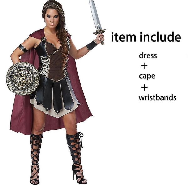 Halloween Xena Gladiator Cosplay Kostym Kvinnlig Spartan 300 Warrior Outfit Dress Roman Soldier Fancy Dress M