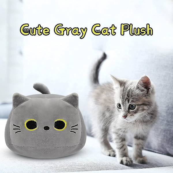 3d Kattstoppade djurleksakskudde, 8 tum Kawaii Fat Grey Cat Plyschkudde, Mjuk kattform Design Grå Plysch Doll Toy Presenter för pojkar