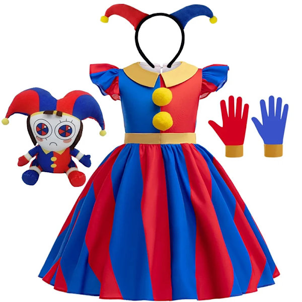 Pomni Cosplay-kostym Anime The Amazing Digital Circus tecknad uniform hatt handskar Halloween-fest för flickor pojkar barn kostymer 4T(110) d4