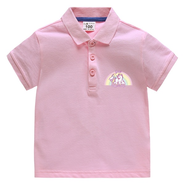 Sommarkläder för barn-POLO skjorta halvärm bomull-rosa 100cm