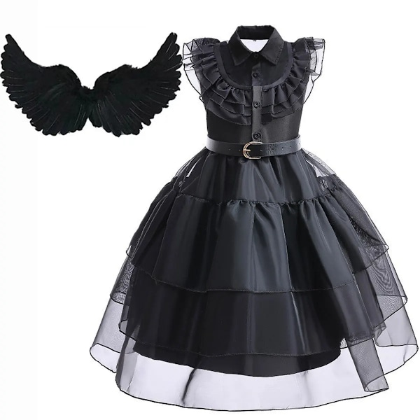 Flickor Wendsday Klänning Barn Halloween Svart Familjekläder Barn Dans Cosplay Kostym Prinsessa Jul Fantasy Dress2 03 3T(110)