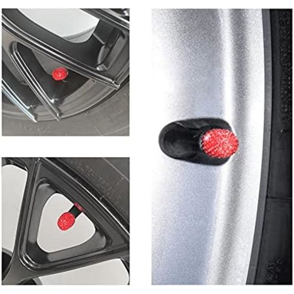 JUSTTOP 4-pack handgjorda Crystal Rhinestone däckventilspindelkapslar, hjuldäcksventil, attraktiv dammtät Bling biltillbehör, Universal för Red