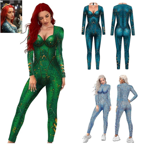 Aquaman Arthur Curry Atlantis Queen Mera Catsuit Cosplay Jumpsuit Halloween Kvinnor Flickor Zentai Carnival Fancy Ball Bodysuit Style 1 M