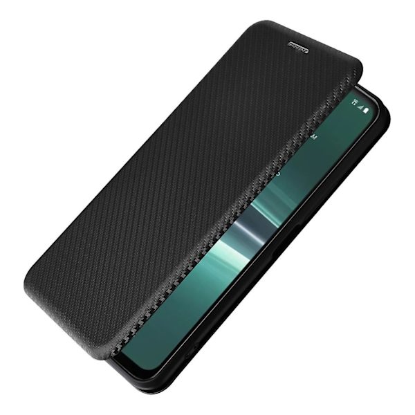 För HTC U23 Pro 5G Telefonställ Case Carbon Fiber Texture Cover med kortplats Black
