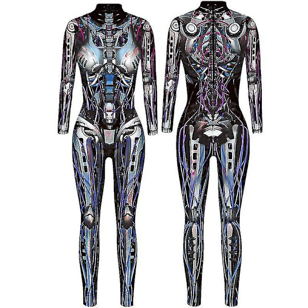Kvinnor Halloween Punk Robot Cosplay Kostym Fancy Dress Jumpsuit Body Catsuit 9 S