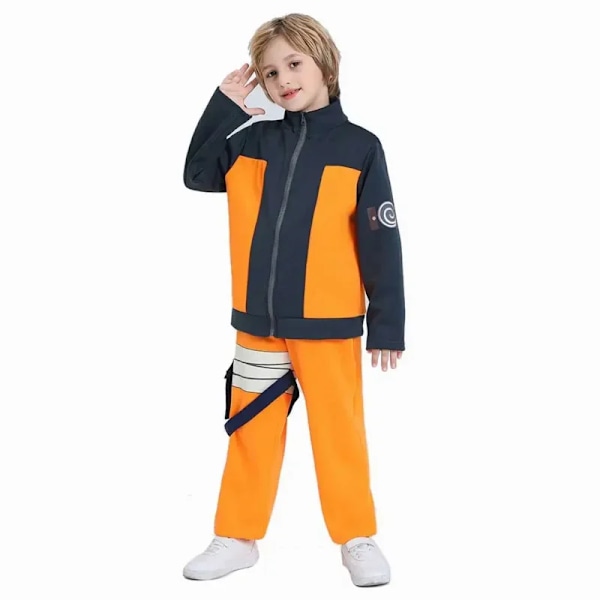 Toppkvalitet Barn Kakashi Cosplay Uzumaki Akatsuki Kappa Shippuden Uniform Ring Pannband Kunai Halloween Kostym XXL (kids 150) Set of 3