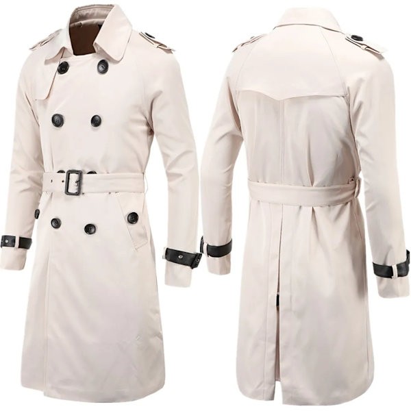 Herr Vår Höst Vindjacka Lång Trenchcoat med Bälte Herr Ärtrocka Dubbelknäppt Ärtrock W03 Asian XL (US S) Beige