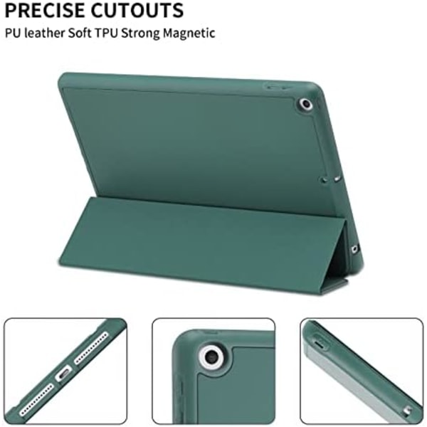 GHINL iPad 9:e/8:e/7:e generationens case (2021/2020/2019) iPad 10,2- case med pennhållare [Sömn/vakna] Smal mjuk TPU baksida Smart Magneti Dark Green