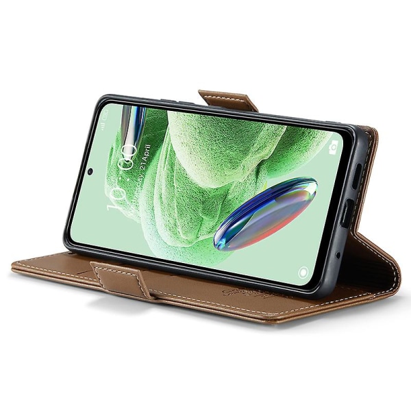 Caseme 023-serien för Xiaomi Redmi Note 12 5g (kina) / (indien) / (global) / Poco X5 5g Litchi Texture Rfid Blockerande case Läder Sta Brown