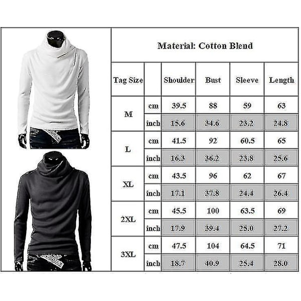 Män Solid Turtle Neck Långärmad Casual Vinter Höst Comfy Loose Pullover Tops Black M