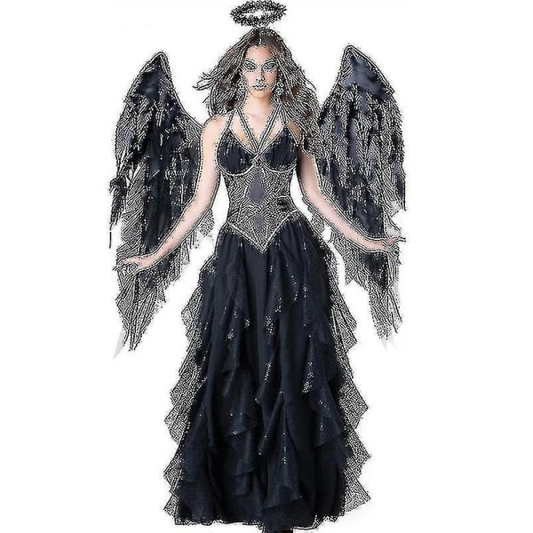 Ady Dark Fallen Angel Kostym Gotisk Vampyr Evil Demonisk Rollspel Cosplay Carnival Halloween Fancy Party Black m