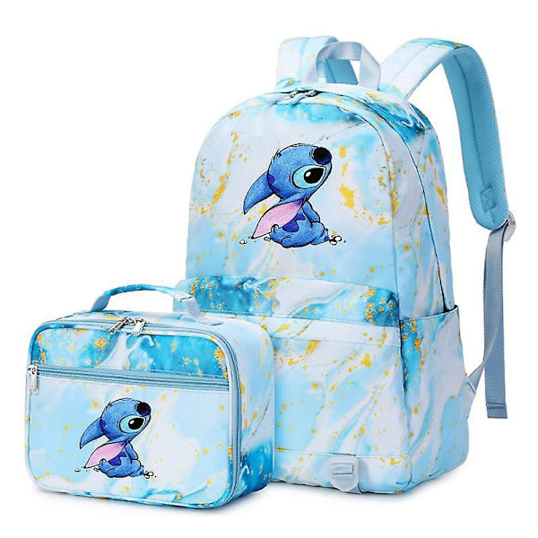 2st Lilo Stitch Multi Pocket Ryggsäck Med Lunchväska Ryggsäck Casual Skolväskor För Kvinnor Student Tonåringar Set