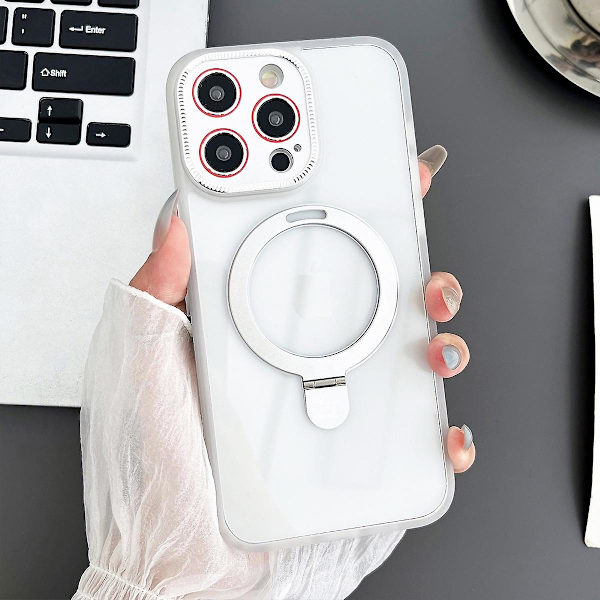 Magsafe Clear Case Kompatibel med Iphone 15 Pro Max, Soft Tpu Stötsäkert Slim Cover Med Magnetic Invisible Stand White For iPhone 15 Pro Max