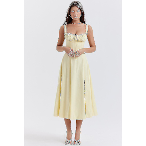 Kvinnor Blommig Boho Midi Bustier Kläder Dam Carmen Print Solklänning Sommar Beach Swing Kläder