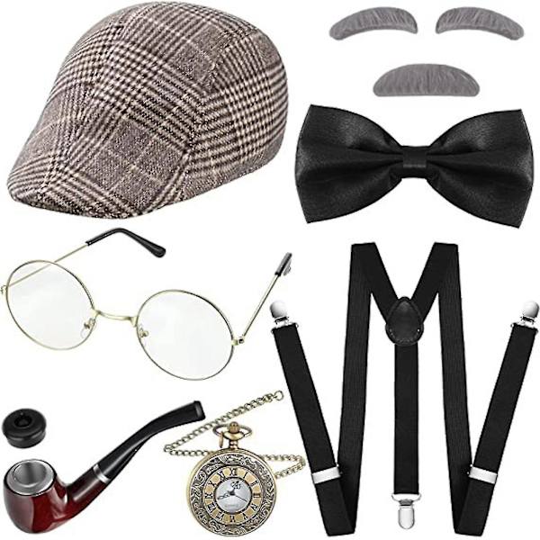 Morfar Gammal Man Dräkt Vuxen Kit 100 Dagar Bokvecka Hatt Glasögon Mustasch Brown  White Style 3