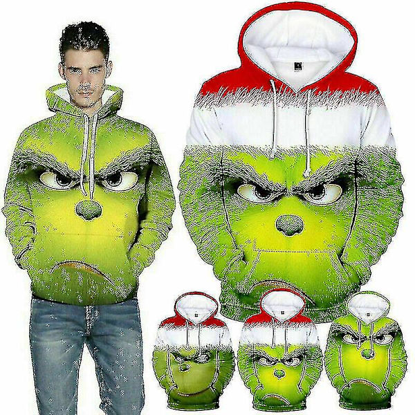 3d Grinch Hoodie Herr Kvinnor Casual Huvtröja Sweatshirt Vänner Xmas Present Style 1 S