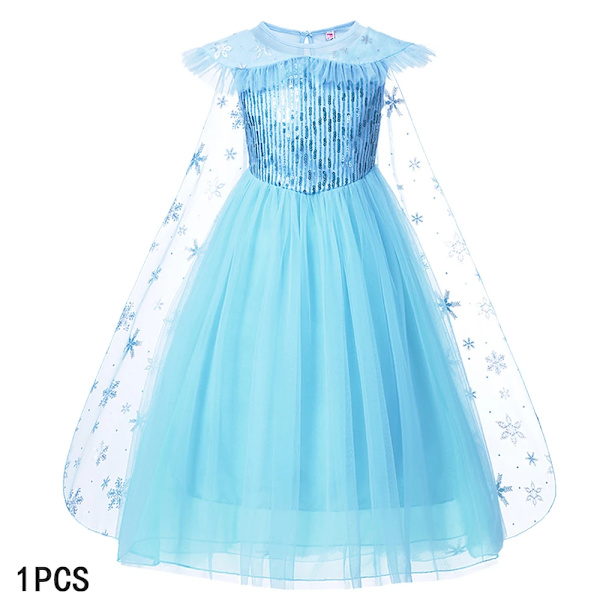 Disney Frozen Elsa Klänning för Flickor Snödrottning Anna Klänning Lyxklänningar Karneval Halloween Flickor Cosplay Kostym Frozen Kostym S Elsa Dress 5-6Y (130)