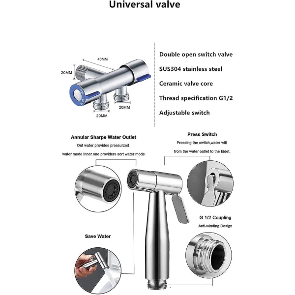 Bidé Spray Handdusch Bidé Toalett Bidé Spray Rostfritt stål Bidé Toalettspruta Bidé Spruthuvud För Bidé Kit Med Handdusch null none