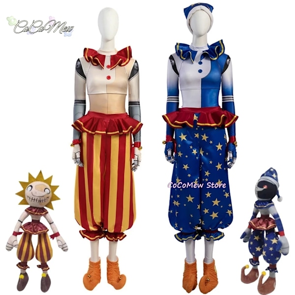 Sol Måne Clown Freddy Cosplay Kostym Vuxna Kvinnor Skjorta Byxor Kostymer Barn Flickor Halloween Karneval Maskerad Fest Kostym S C1