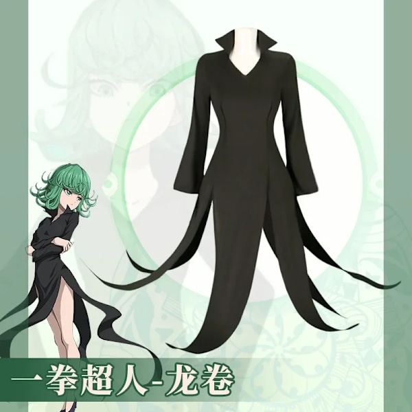 Anime One Punch Man Terrible Tornado Cosplay Kostym Senritsu No Tatsumaki Peruk Sexig Svart Klänning Halloween Uniform för Barn Vuxen Wig Size Wig